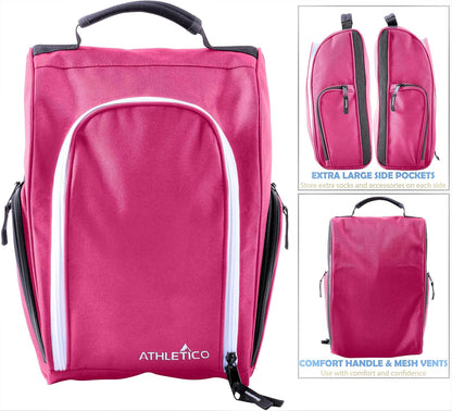 Golf Shoe Bag - Zippered Shoe Carrier Bags with Ventilation & outside Pocket for Socks, Tees, Etc. (Pink)